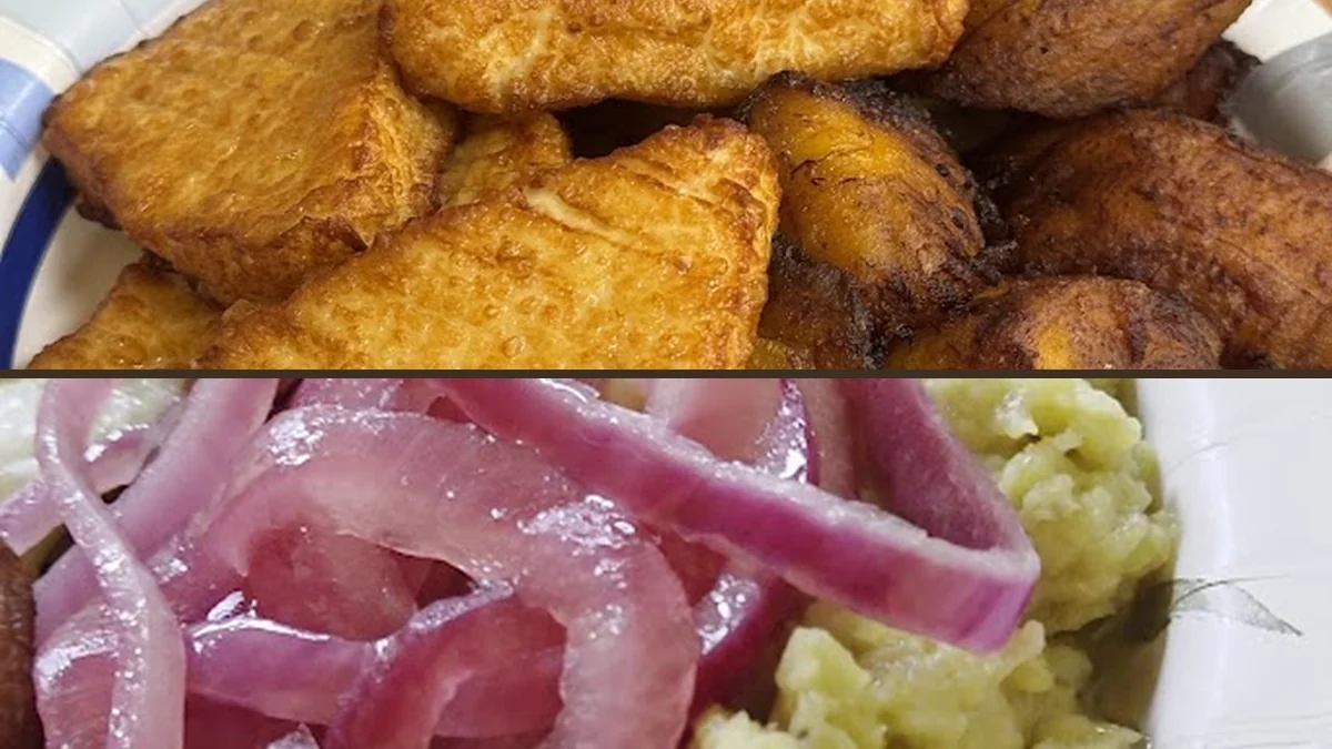 Colorful Dominican plates on a restaurant table.